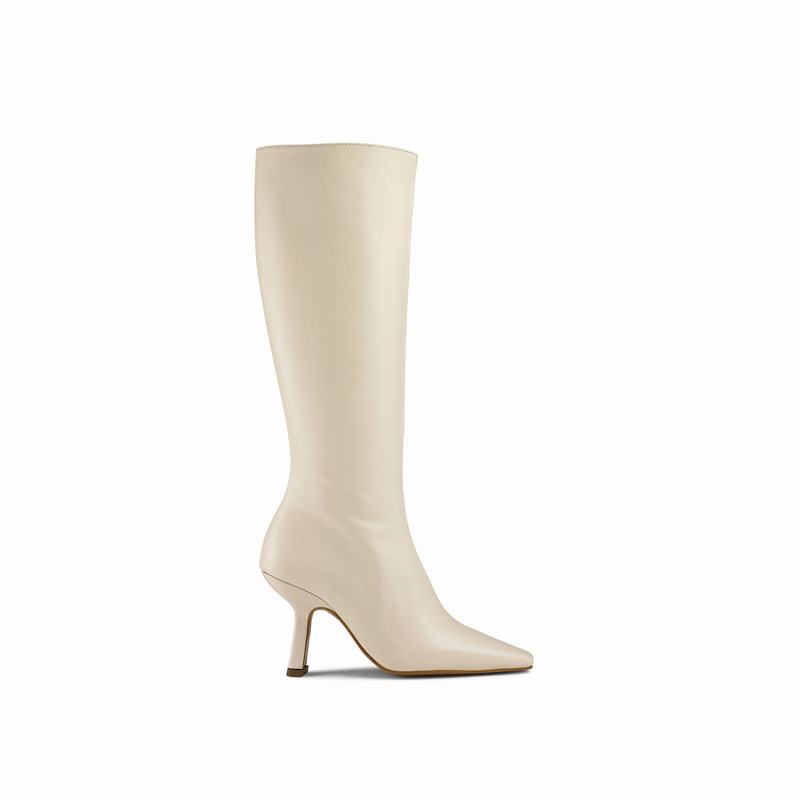 Russell & Bromley Razor Kick-Out Knee High Boots Womens Cream White [MJH6244NN]